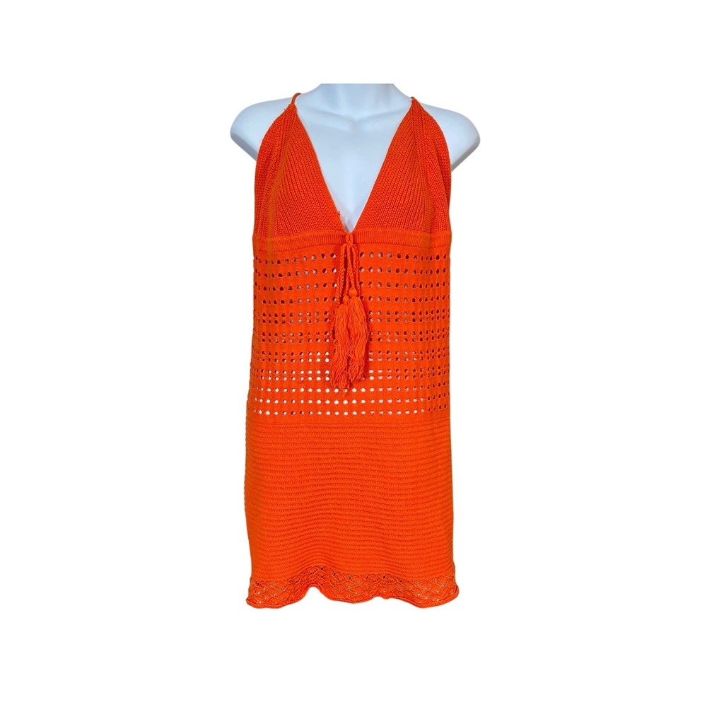 Fashion Nova Sandy Crochet Mini Dress Womens 2XL Orange Halter Boho 91208NK
